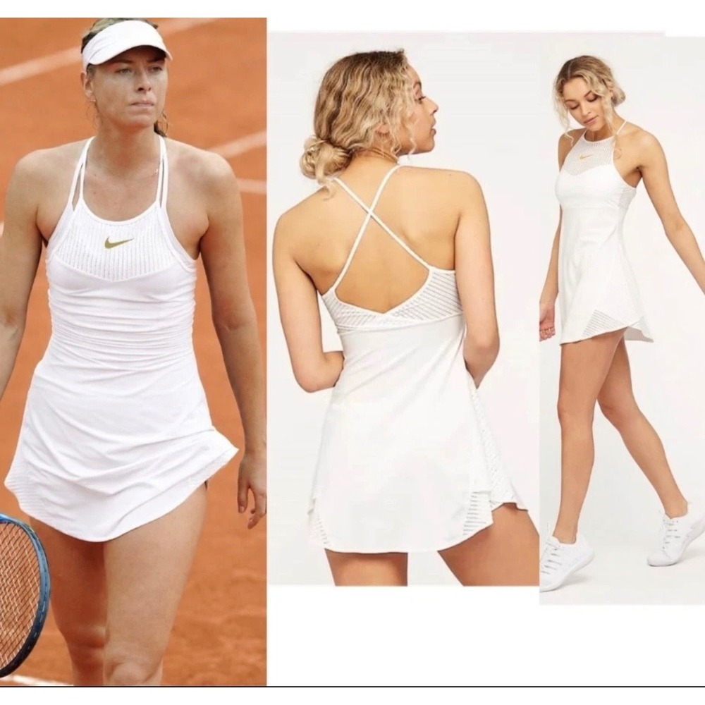 Nike Court Maria Sharapova Tennis Dress White Gold Logo Mesh Rare